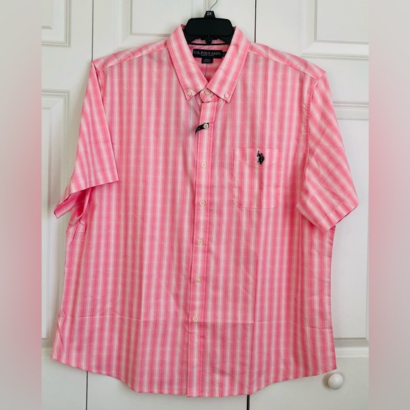 U.S. POLO ASSN MEN'S SHIRT SIZE XXL STRETCH COLLARED NECK BUTTON DOWN STRIPED - Picture 2 of 7